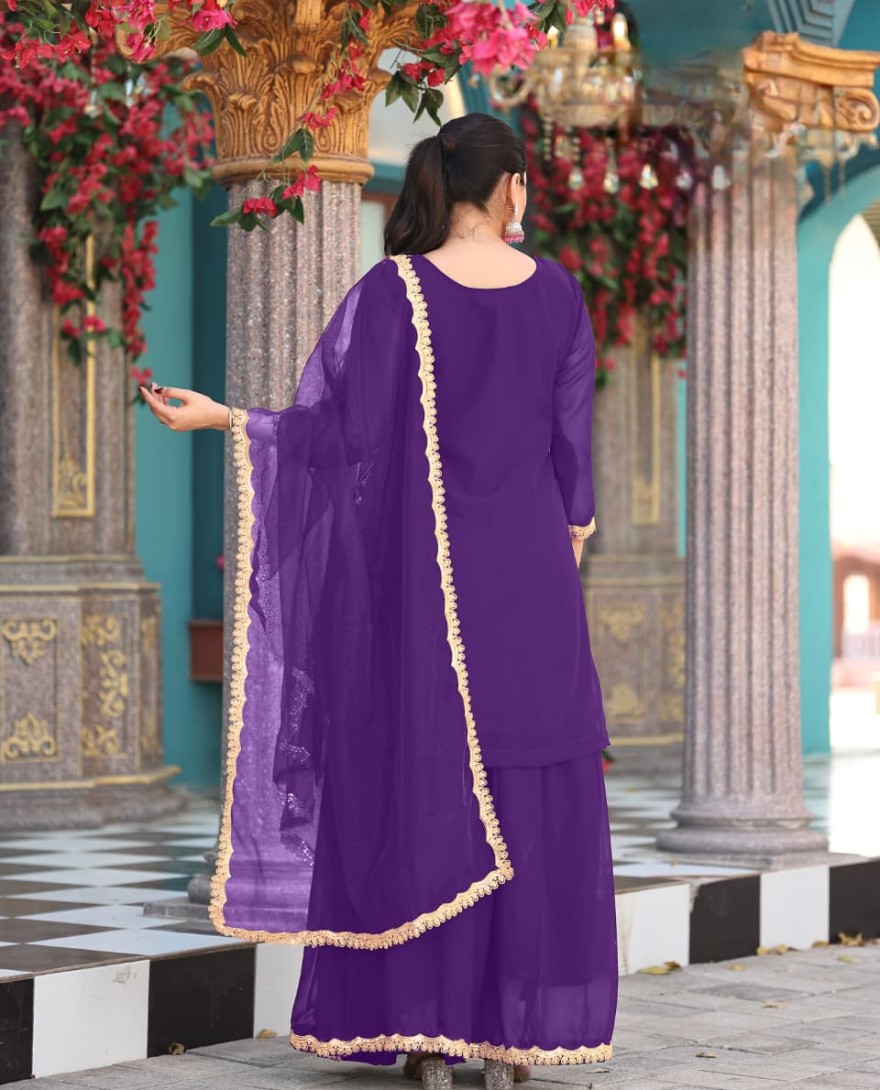 PURPLE - Royal Purple Grace Sharara Style Suit.